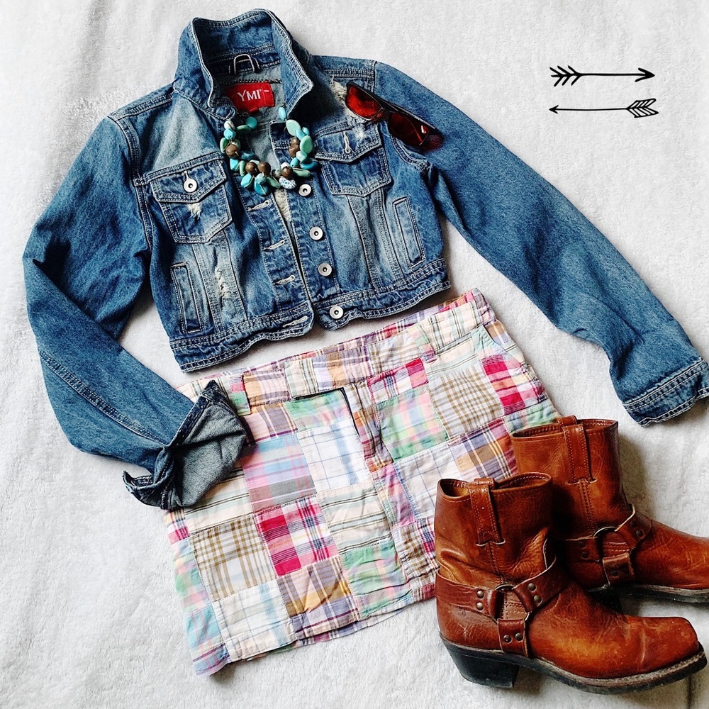 YMI Jean Jacket Cropped Distressed Size Jrs. M - Picture 2 of 8